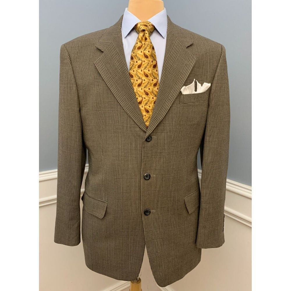Jones New York Glen Plaid Blazer Mens 42L Wool Jacket Check Sportcoat